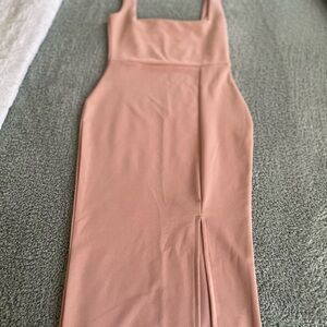 Nasty Gal Orange Ribbed Sheath Midi Dress with Slit